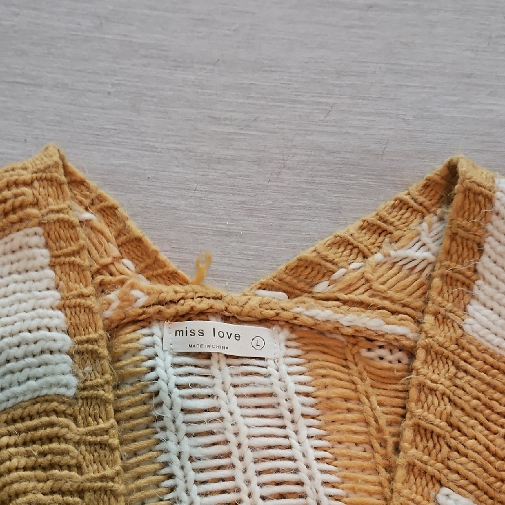 Yellow and Cream Cardigan with Intricate Knit Design